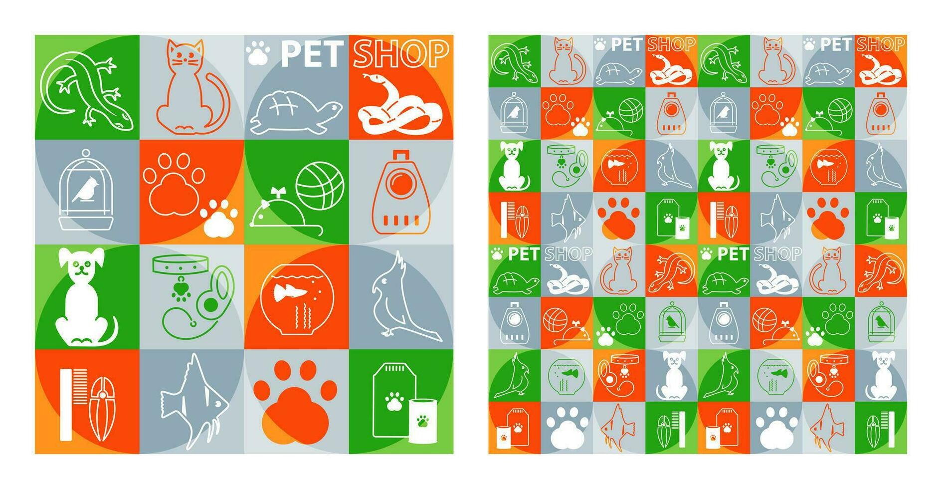 enfeite para a animal loja bandeira. desatado padronizar com plano pictogramas para cobrir, embalagem, local na rede Internet vetor
