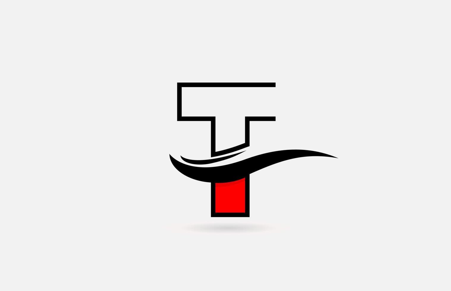 t ícone de logotipo de letra do alfabeto preto vermelho para empresa com design de linha vetor