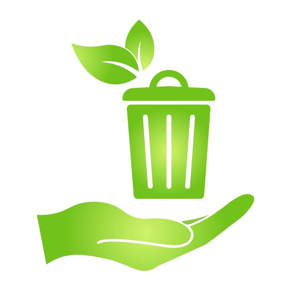 mão com placa de reciclagem ecológica na lata de lixo vetor