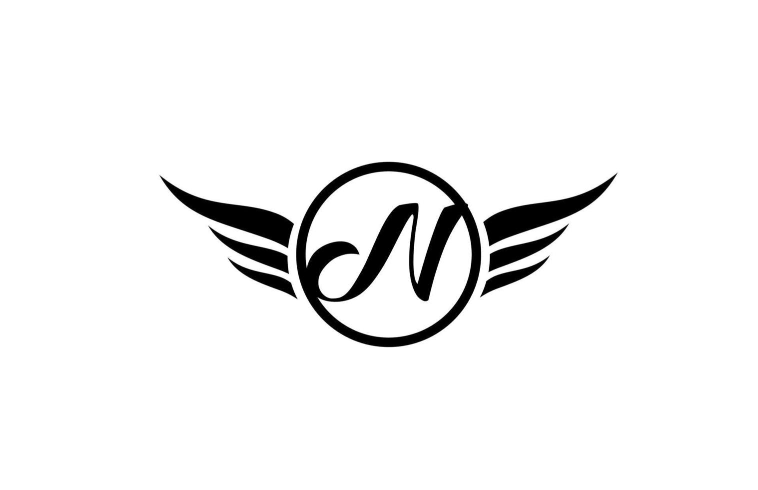Ícone de logotipo de letra do alfabeto de asas n preto e branco com um círculo para design da empresa e negócios vetor