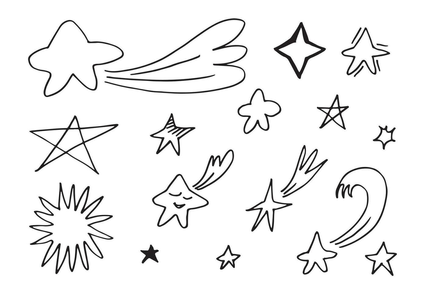 conjunto de estrelas desenhadas à mão. coleção de rabiscos estrela em fundo branco. vetor
