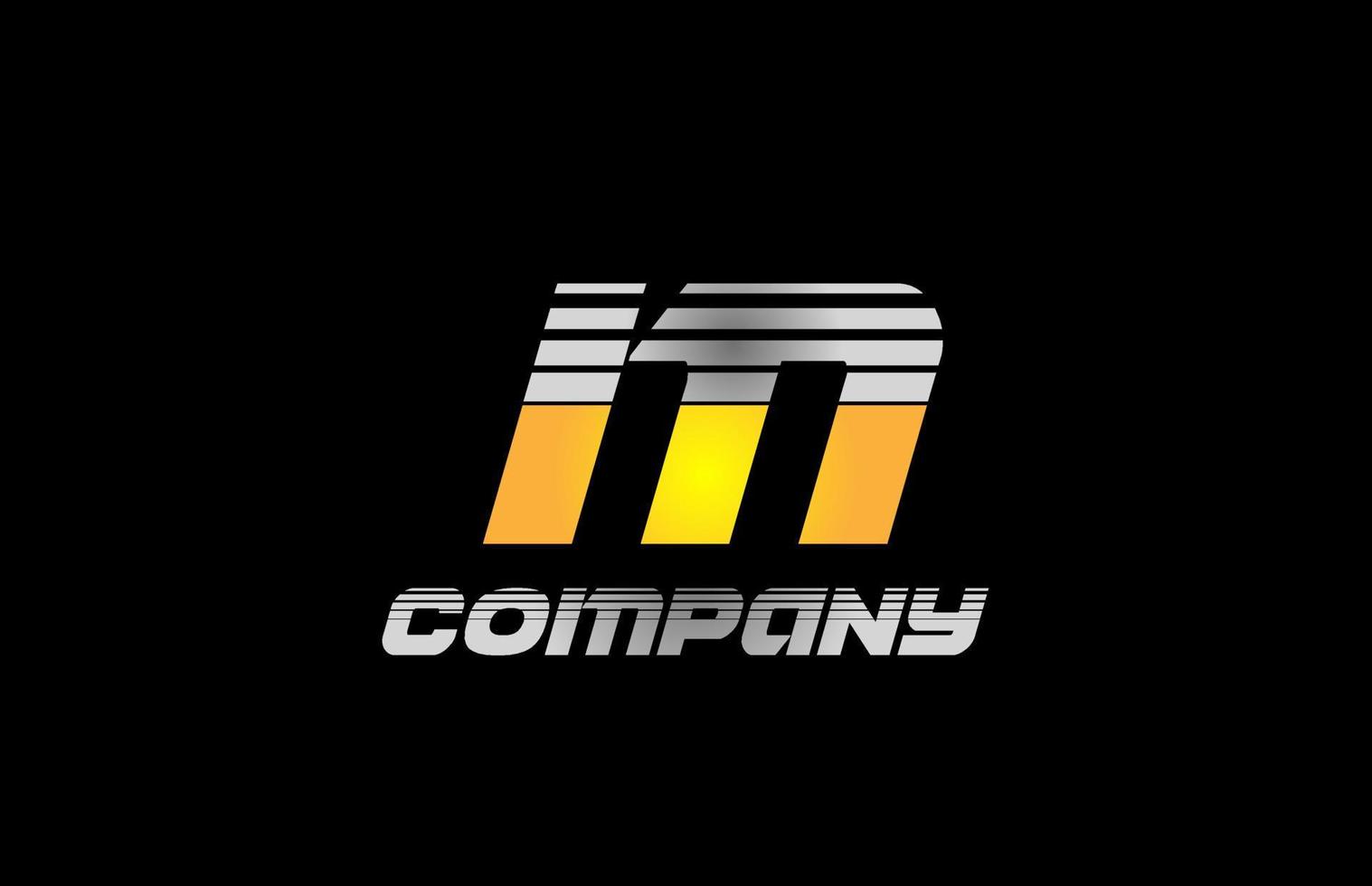Ícone do logotipo da letra do alfabeto m para negócios e empresas com design de listras amarelas vetor