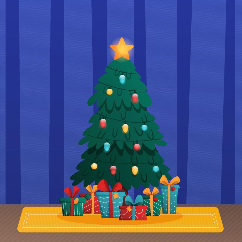 árvore de natal decorada com caixas de presente vetor
