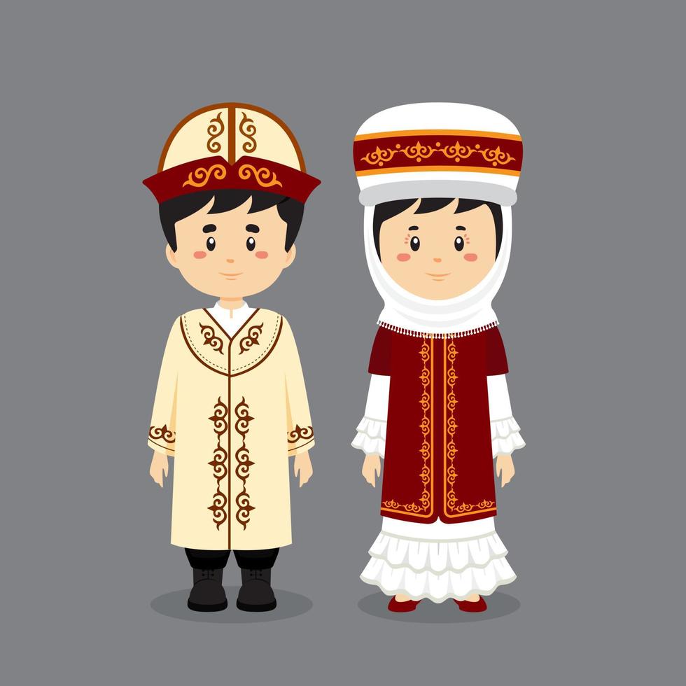 personagem de casal usando vestido nacional do Quirguistão vetor
