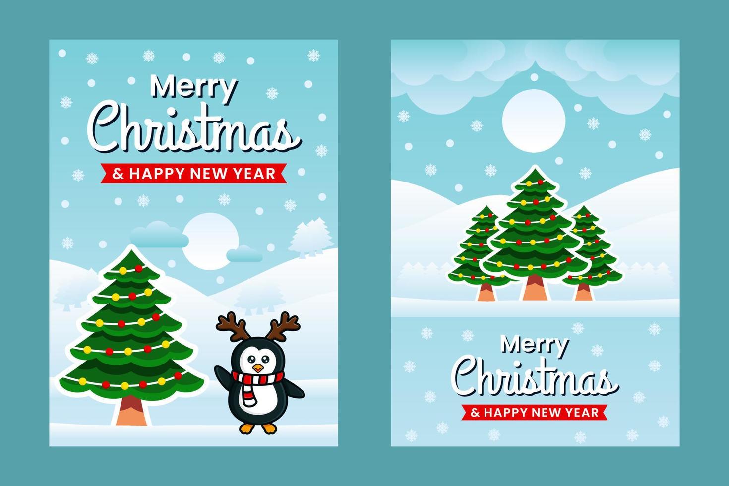 modelo de banner de feliz natal e feliz ano novo com pinguins vetor