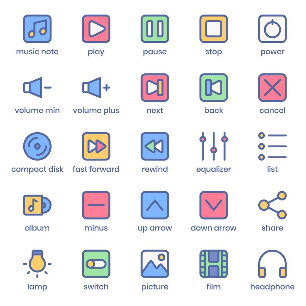 pacote de ícones de coleção multimídia para o design do seu site, logotipo, aplicativo, interface do usuário. ícone de coleção multimídia design de cor linear. ilustração de gráficos vetoriais e curso editável. vetor