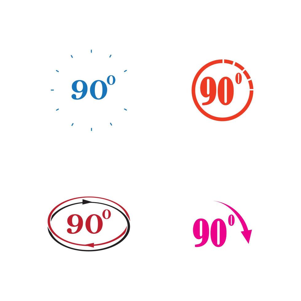 ícone de sinal de ângulo 90 graus. símbolo de matemática de geometria. ângulo certo. ícone plano clássico. círculos coloridos. vetor