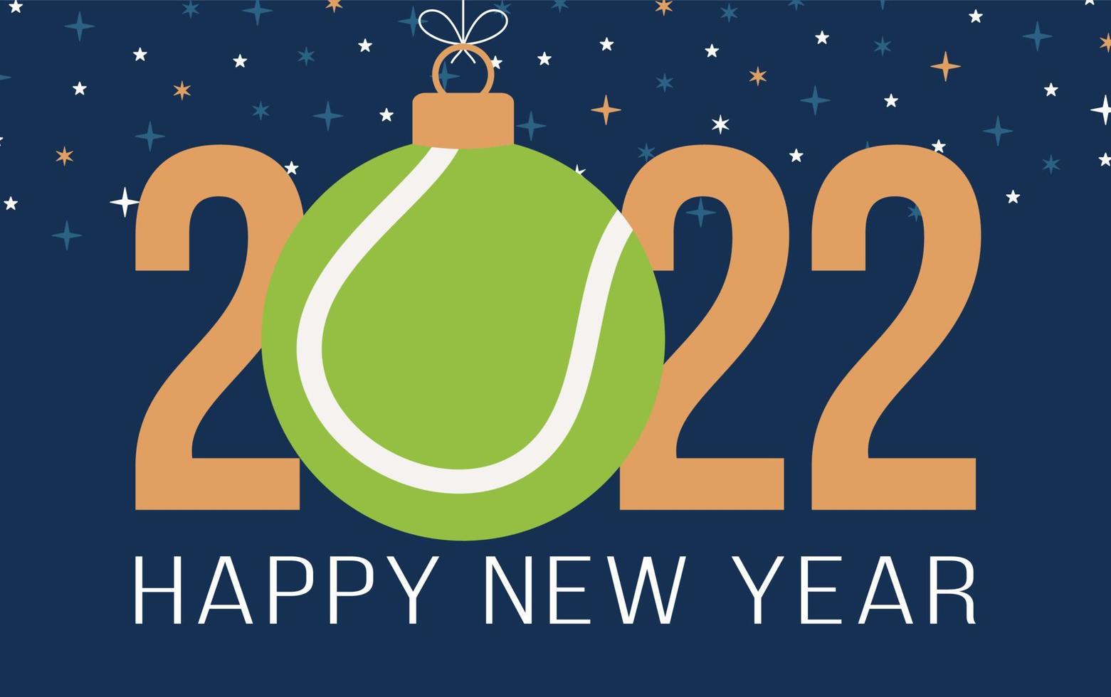 2022 feliz ano novo. cartão de felicitações de esportes com bola de tênis verde sobre o fundo de luxo. ilustração vetorial. vetor