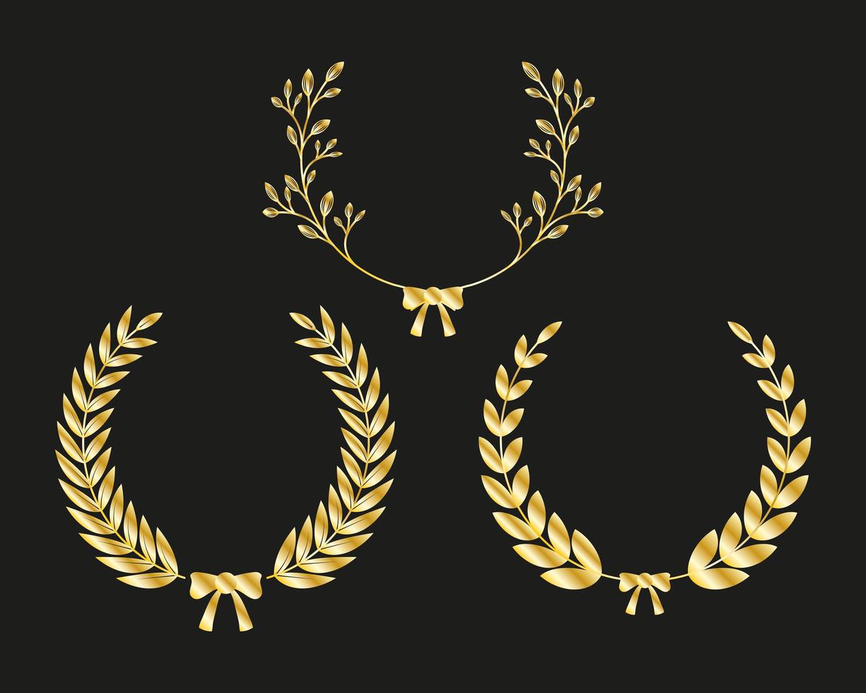 três coroas de louros de ouro vetor