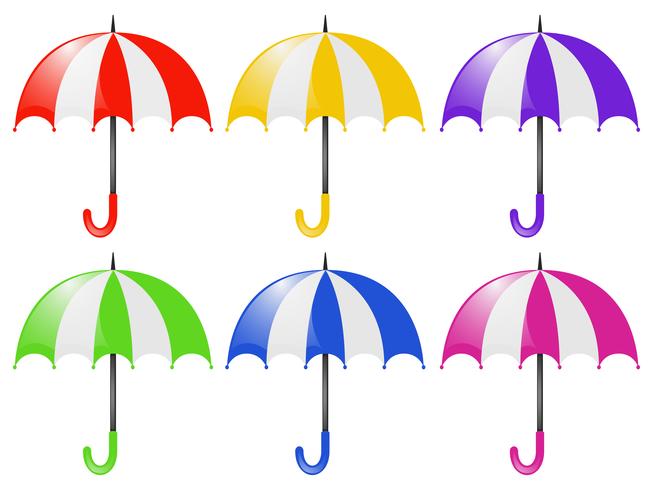 Seis guarda-chuvas em cores diferentes vetor
