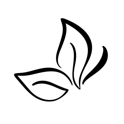 Logotipo de caligrafia de mão desenhada de tinta preta da folha em forma de elemento de vetor de ecologia de borboleta. Projeto de ilustração para casamento e dia dos namorados, cartão de felicitações, ícone eco