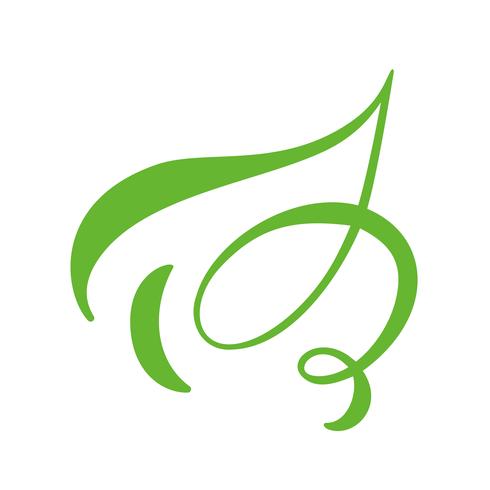 Logotipo da folha verde do chá. Ícone do vetor do elemento da natureza da ecologia limpo. Caligrafia bio bio vegano mão ilustrações desenhadas