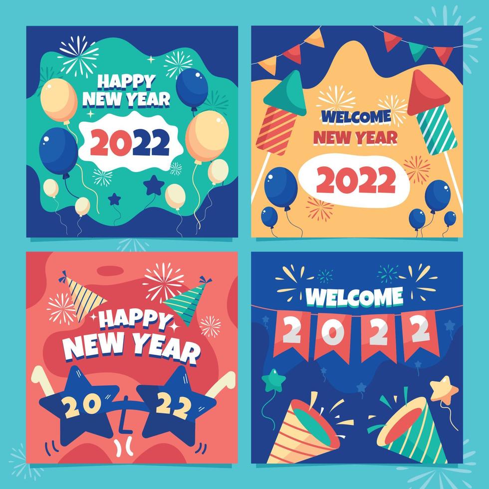 feliz ano novo 2022 redes sociais vetor