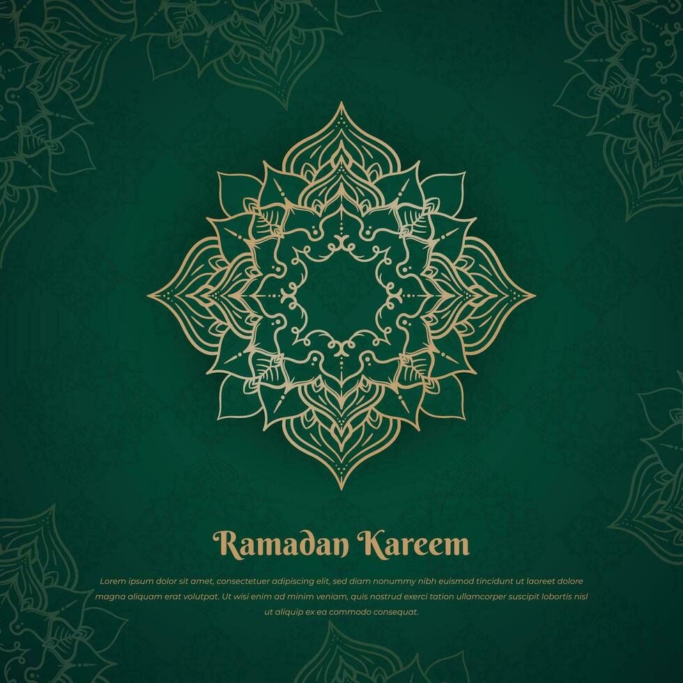 ouro mandala Projeto com enfeite dentro verde fundo para Ramadã kareem campanha vetor