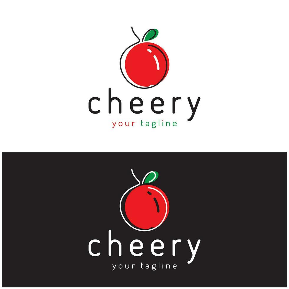 fresco cereja fruta logotipo com minimalista folha linha arte estilo. para fruta comprar, cereja fazenda, bolo, negócios, vetor