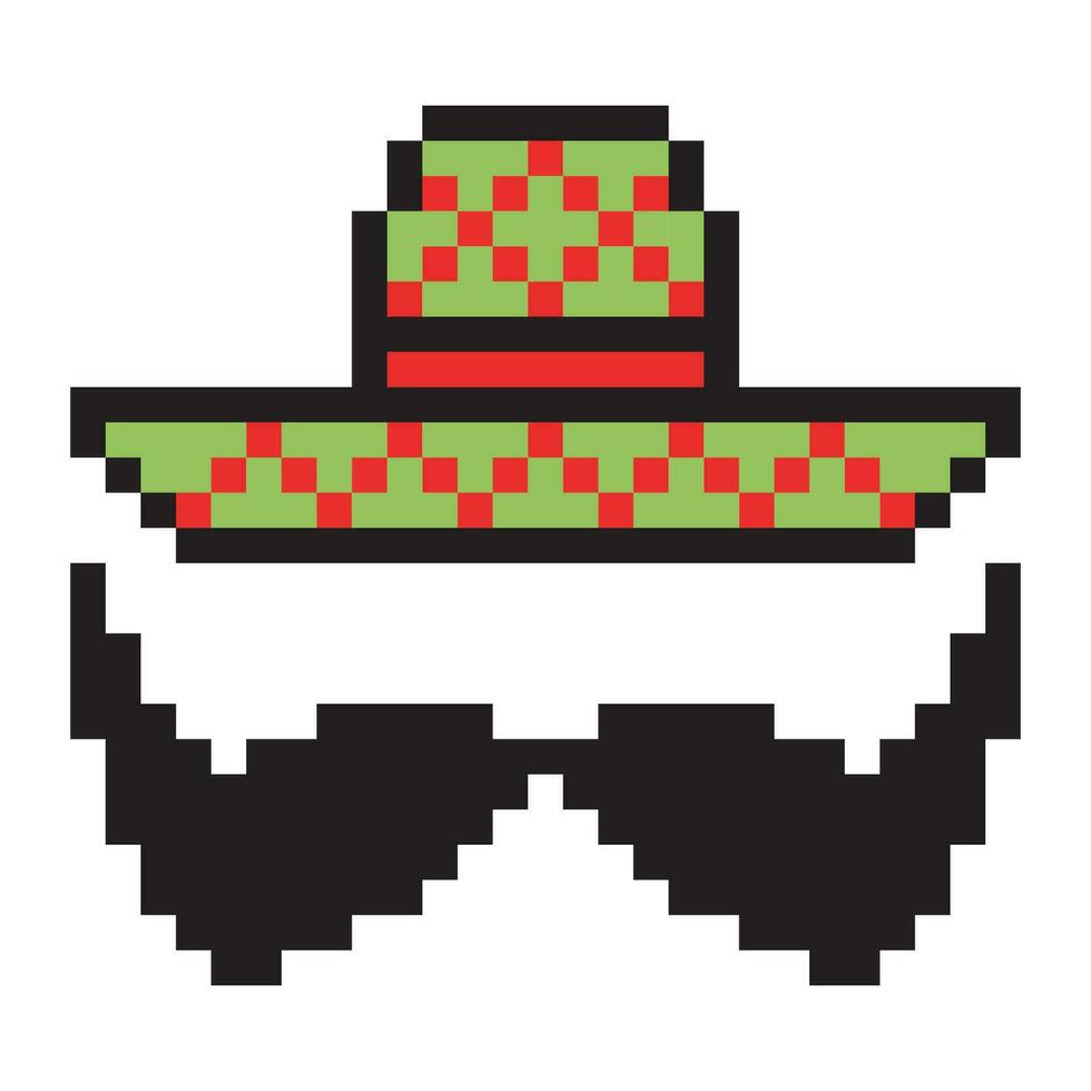 pixel arte bigode e México sombrero chapéu vetor