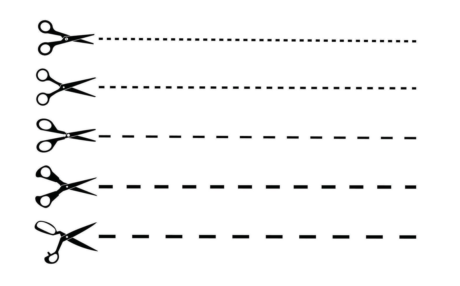 conjunto do Preto tesouras com cortar linhas. tesouras corte. editável AVC. vetor conjunto do corte tesoura. papel cortar ícone com pontilhado linha.