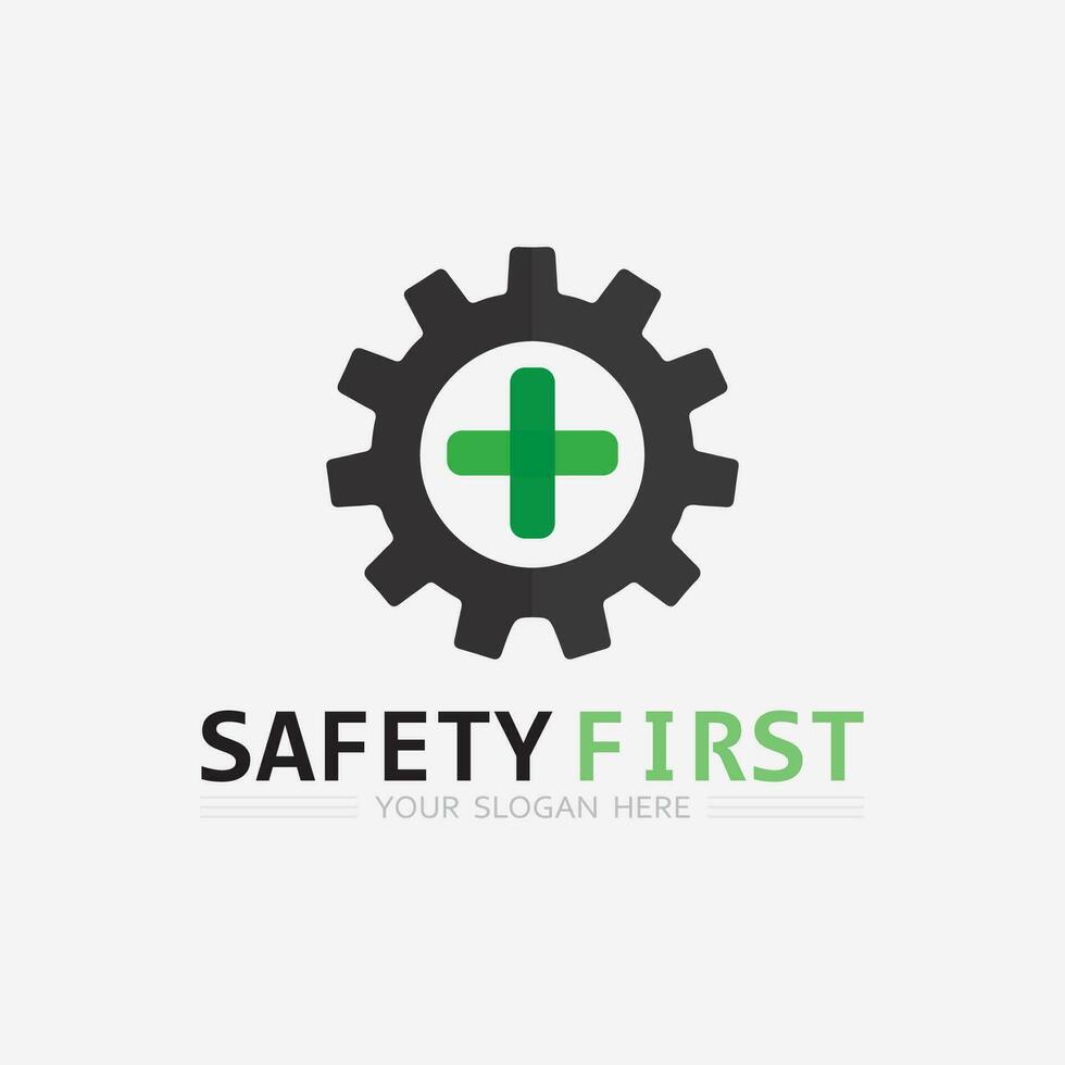 segurança primeiro logotipo ícone vetor Projeto e ilustração gráfico placa