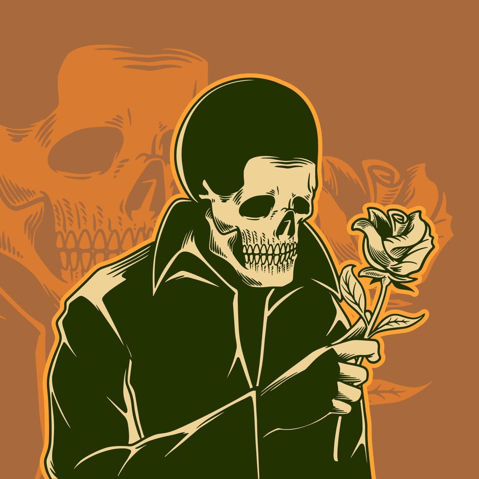 caveira colorida vintage com ilustração vetorial floral isolada vetor