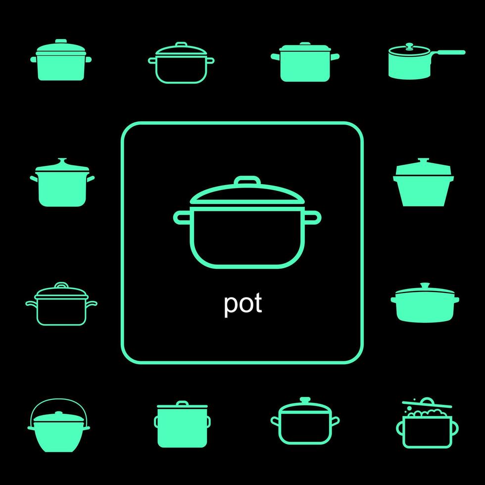 potes de cozinha e ícones de utensílios de cozinha vetor