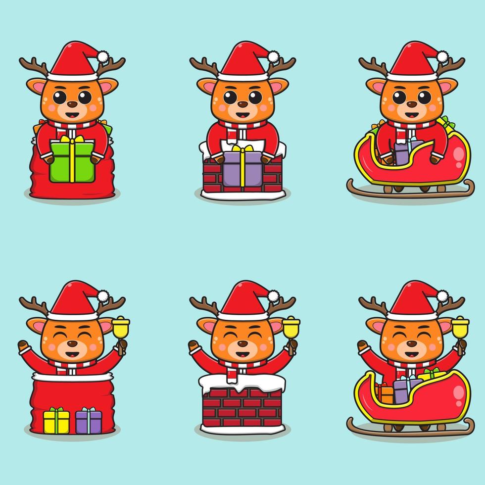 ilustração em vetor de mascote de Papai Noel fofo veado ou personagem.