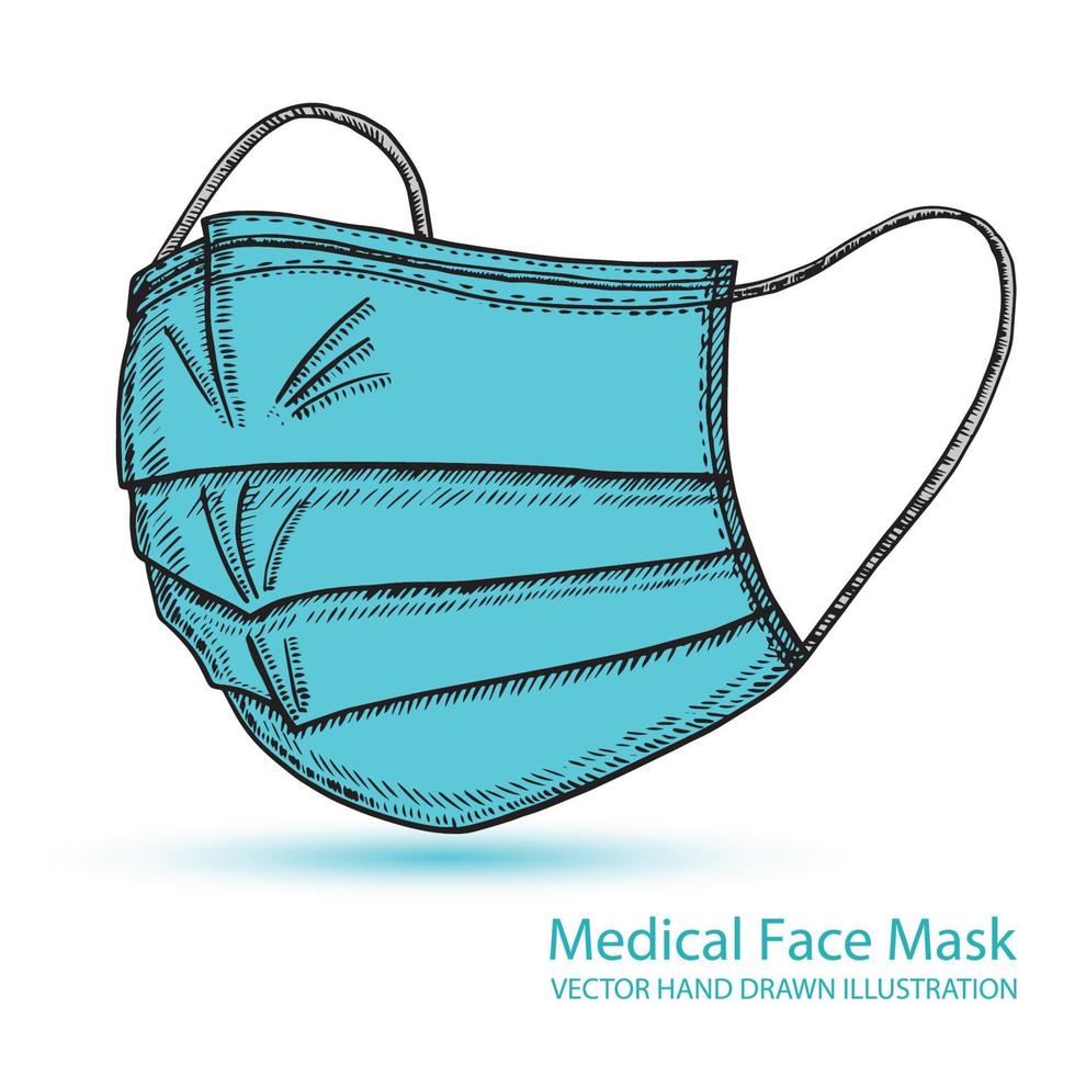 máscara respiratória médica. hospital ou poluição protegem o mascaramento facial. ilustração desenhada à mão do vetor. vetor