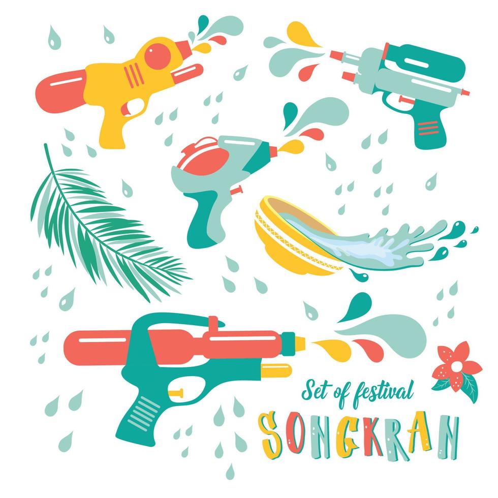 conjunto de pistola de água do festival songkran na Tailândia. vetor