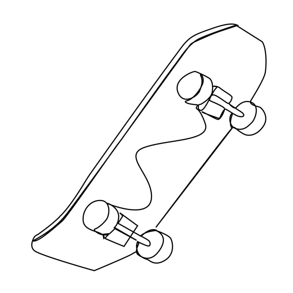 único desenho de linha contínua do velho skate retrô na rua. moderno, moderno, extremo, clássico, esporte, conceito, uma linha, desenho, gráfico, vetorial, ilustração vetor