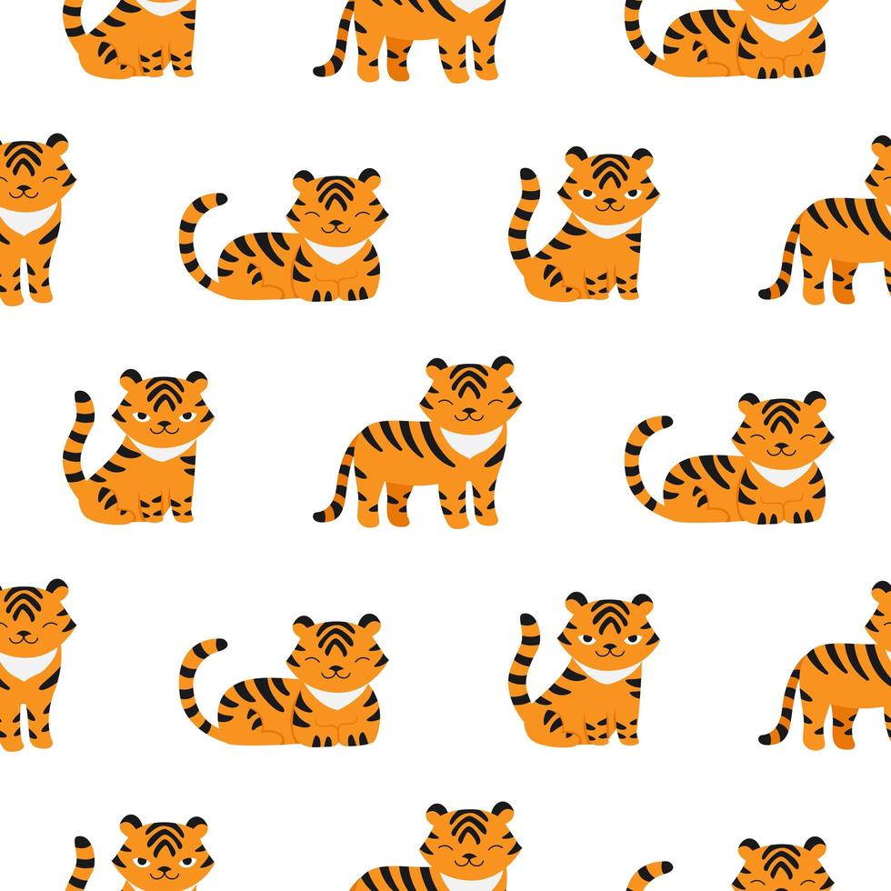 padrão sem emenda com tigres bonitos. símbolo do novo ano 2022. desenho de tecido infantil vetor