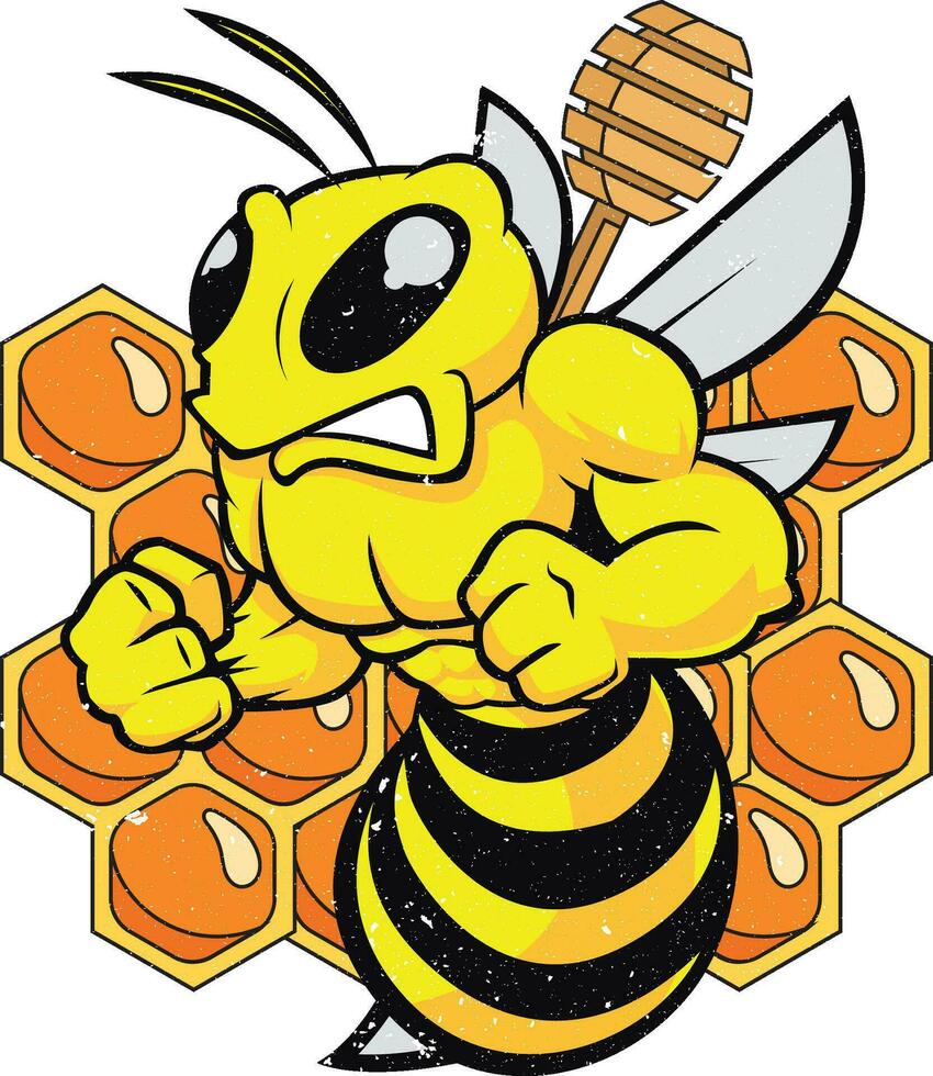 uma desenho animado abelha com uma favo de mel dentro dele mão. vetor