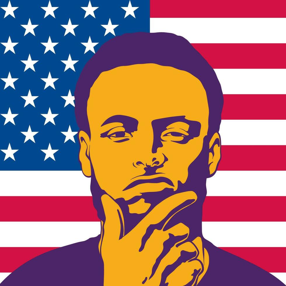 Stephen Curry face silhueta vetor ilustração com americano bandeira fundo.