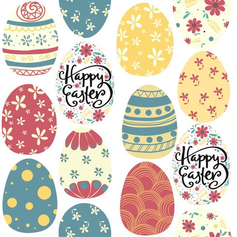 feliz Páscoa dia bonito ovos coloridos padrão sem emenda vetor