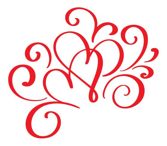 Vector Dia dos Namorados de florescer corações vermelhos vintage de caligrafia