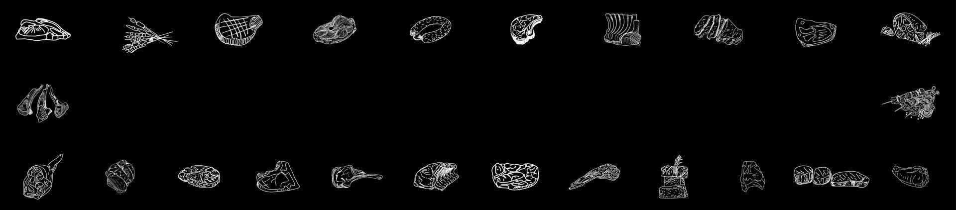 coleção de produtos de carne fresca. desenho ilustração vetorial. vetor