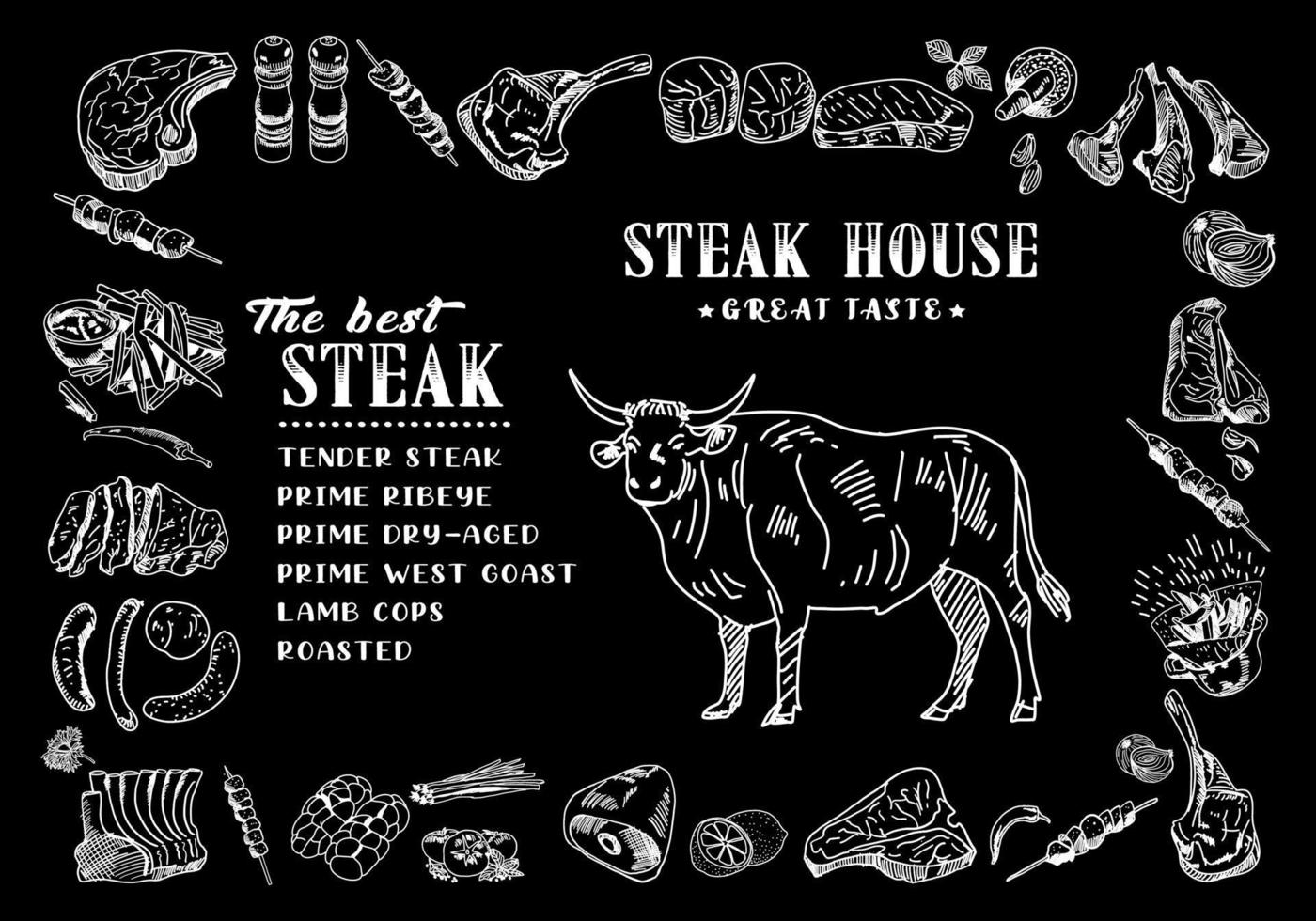 coleção de produtos de carne fresca. desenho ilustração vetorial. vetor