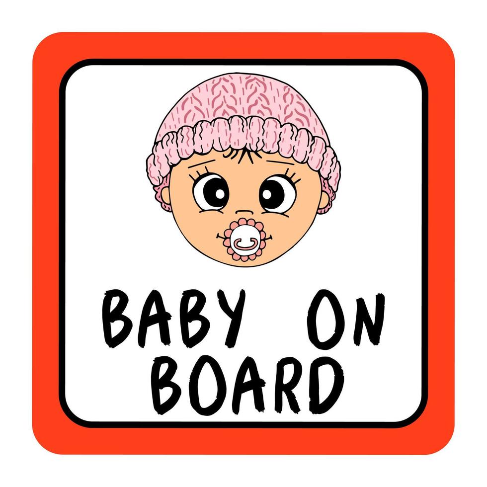 bebê a bordo do carro da Praça Vermelha assina a segurança. mão ilustrações desenhadas, desenhos animados, vetor, isolado. vetor