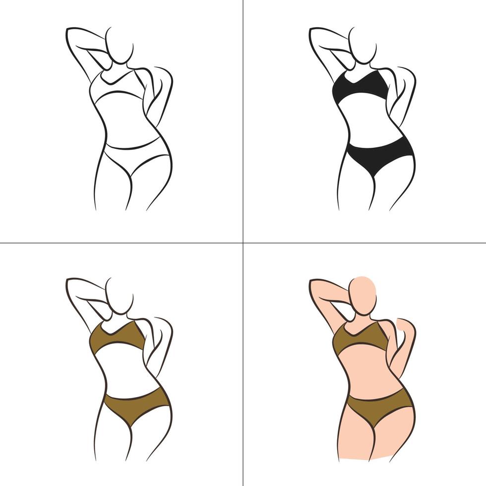 silhueta e arte de linha de corpo de mulher bonita e coleção de modelos de logotipo de fitness feminino vetor