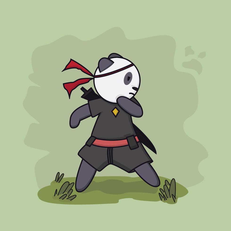 personagem panda fofo brincando de ilustração de samurai vetor