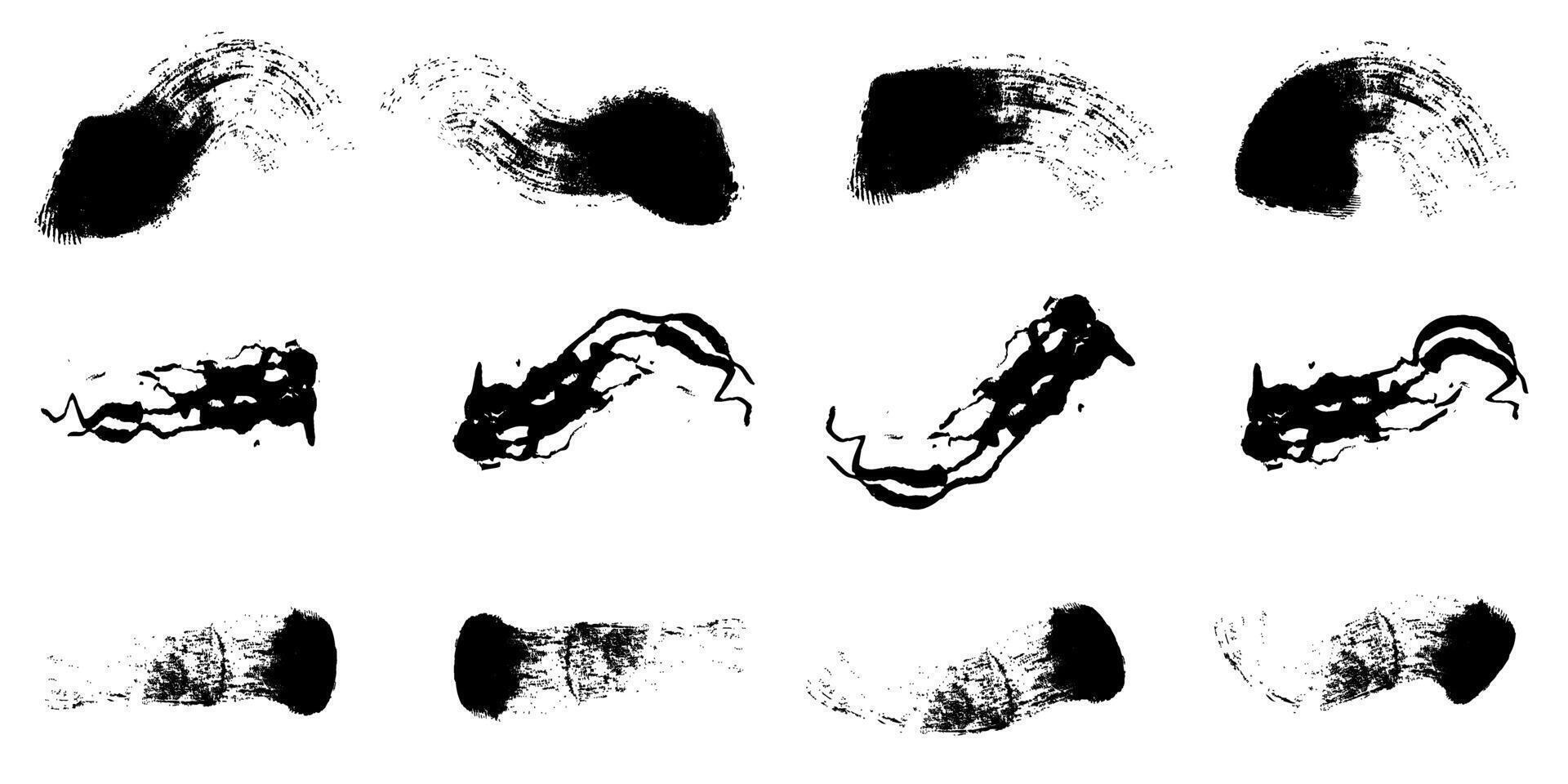 conjunto do escova AVC, pincel, tinta respingos. sujo escovar, sujo pintado linhas, Projeto elementos. vetor escova acidente vascular encefálico coleção