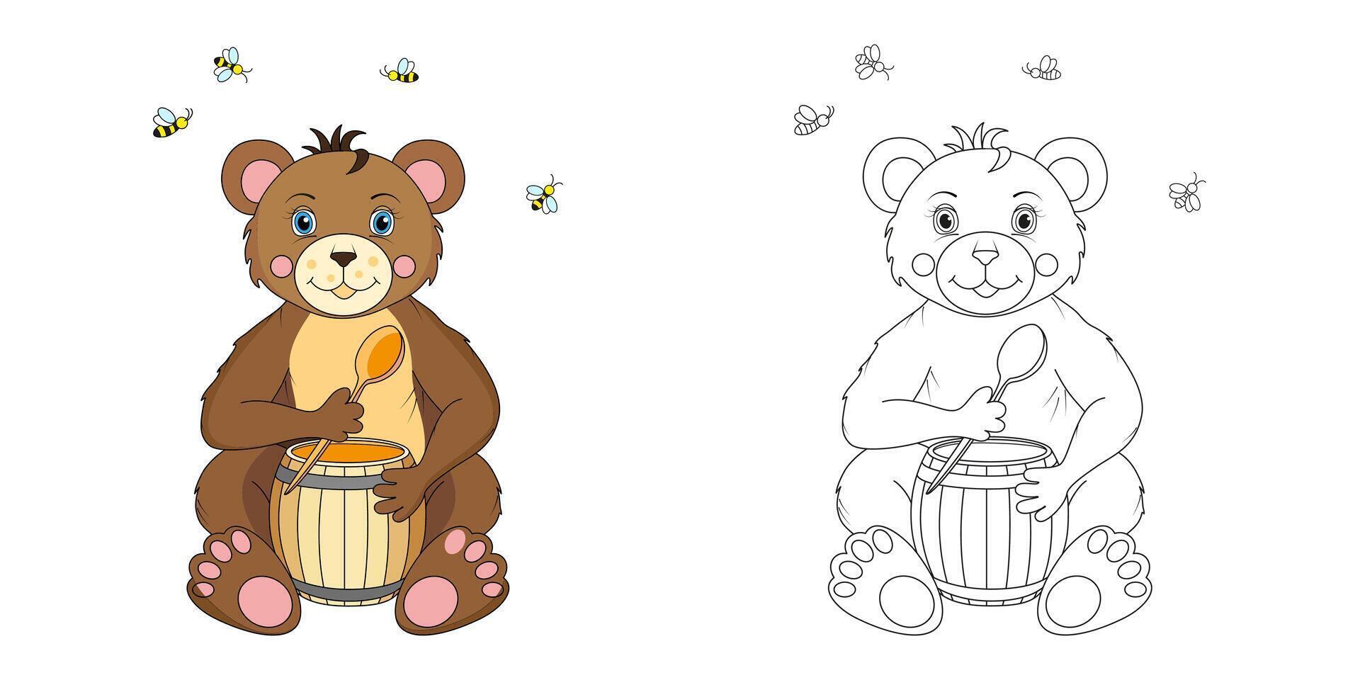 Urso linha e cor ilustração. desenho animado vetor ilustração para coloração livro.