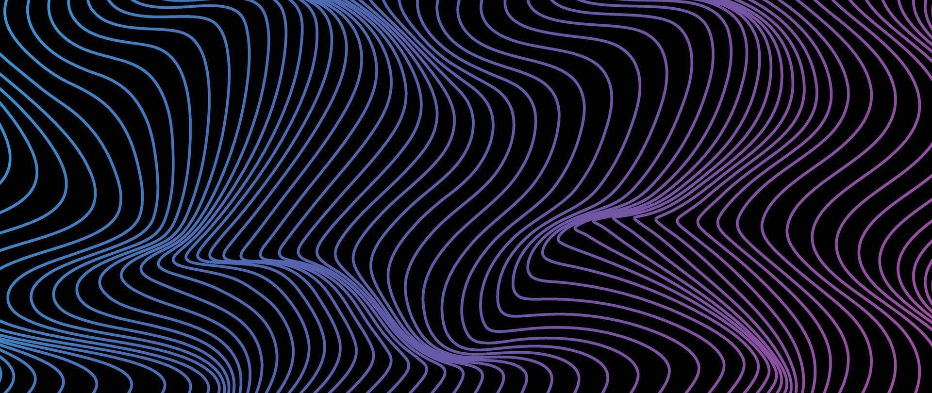 futurista cyberpunk estilo fundo vetor. geométrico estrutura de arame do distorção, curva, rede com azul, roxo cor. retro gráfico em Preto fundo para decoração, negócios, cobrir, poster, techno. vetor