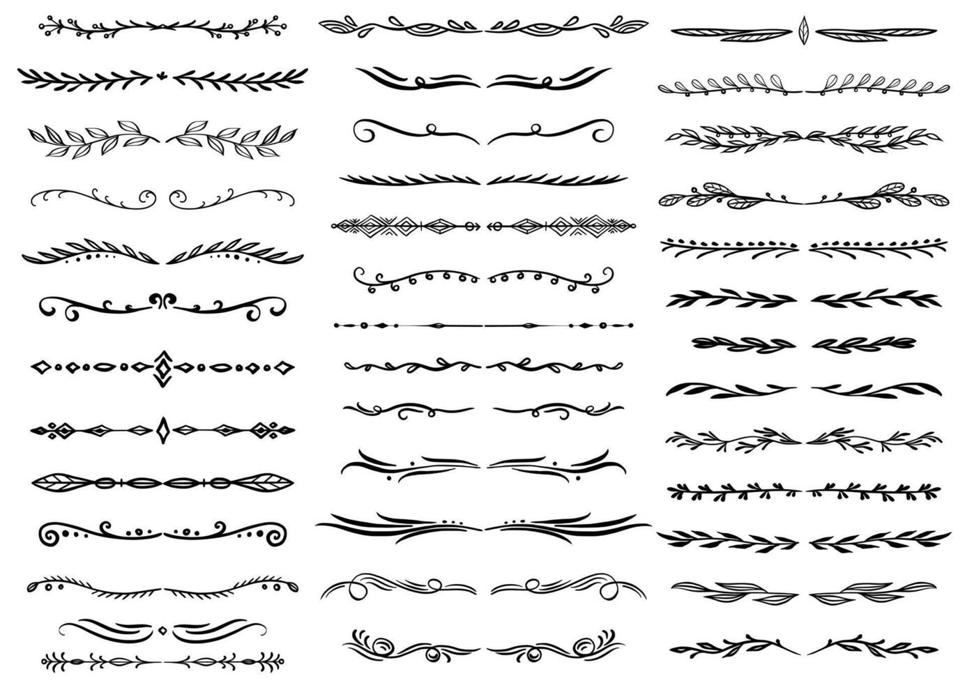 floral e caligráfico enfeite elementos. mão desenhado decoração, floral ornamental divisor, Setas; flechas e esboço folhas enfeites. rabisco folhas e florescer divisor definir. vetor