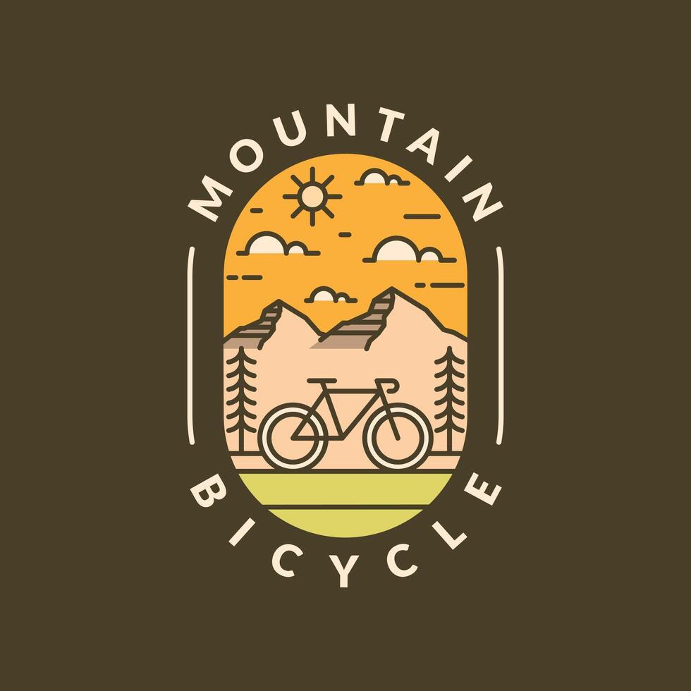 montanha e bicicleta monoline ou ilustração vetorial de estilo de arte de linha vetor