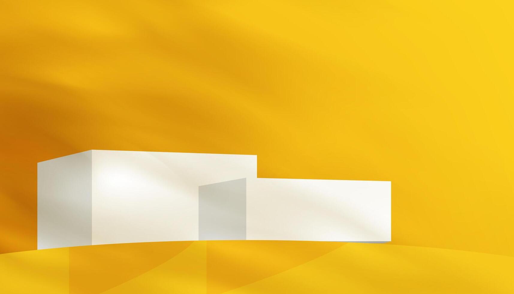 amarelo plano de fundo, estúdio parede quarto com luz, folhas sombra em 3d pódio, vazio quarto fundo com brincar degrau etapa exibição para pano de fundo produtos presente, bandeira Primavera Verão outono vetor