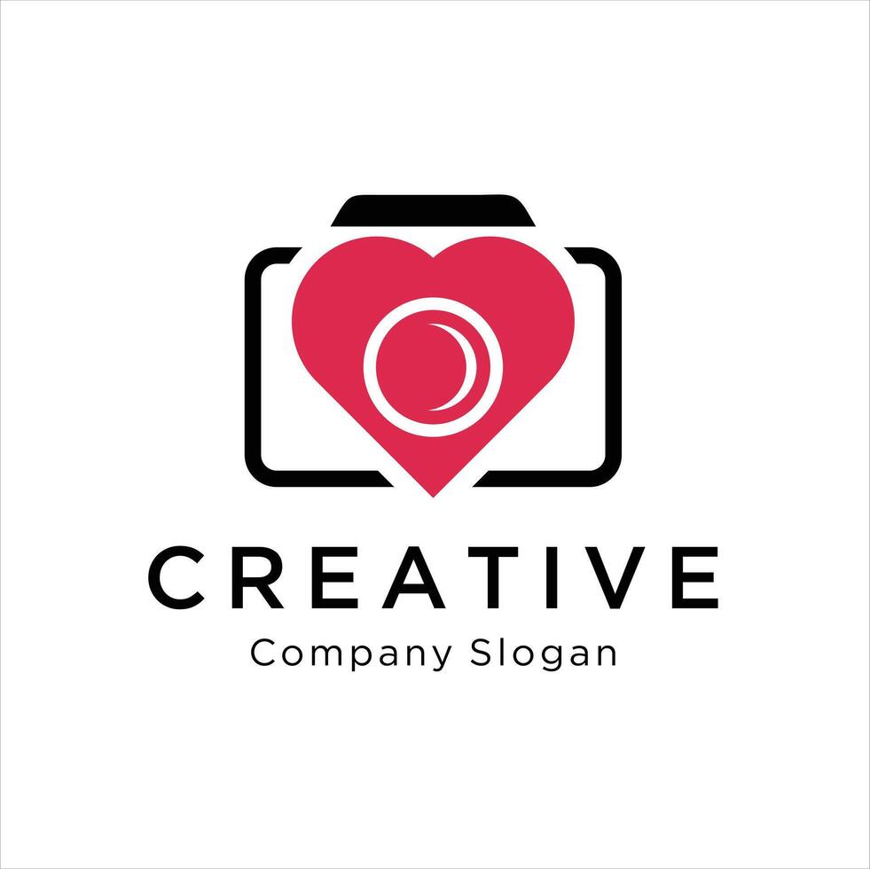 abstrato colorida foto Câmera com coração lente. vetor logotipo ícone modelo. Projeto conceito para Casamento fotógrafo.