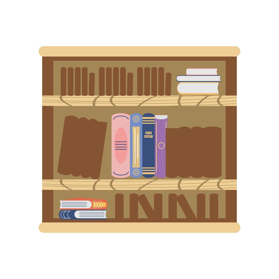 estante biblioteca literatura livros educacionais cartoon ícone isolado estilo vetor