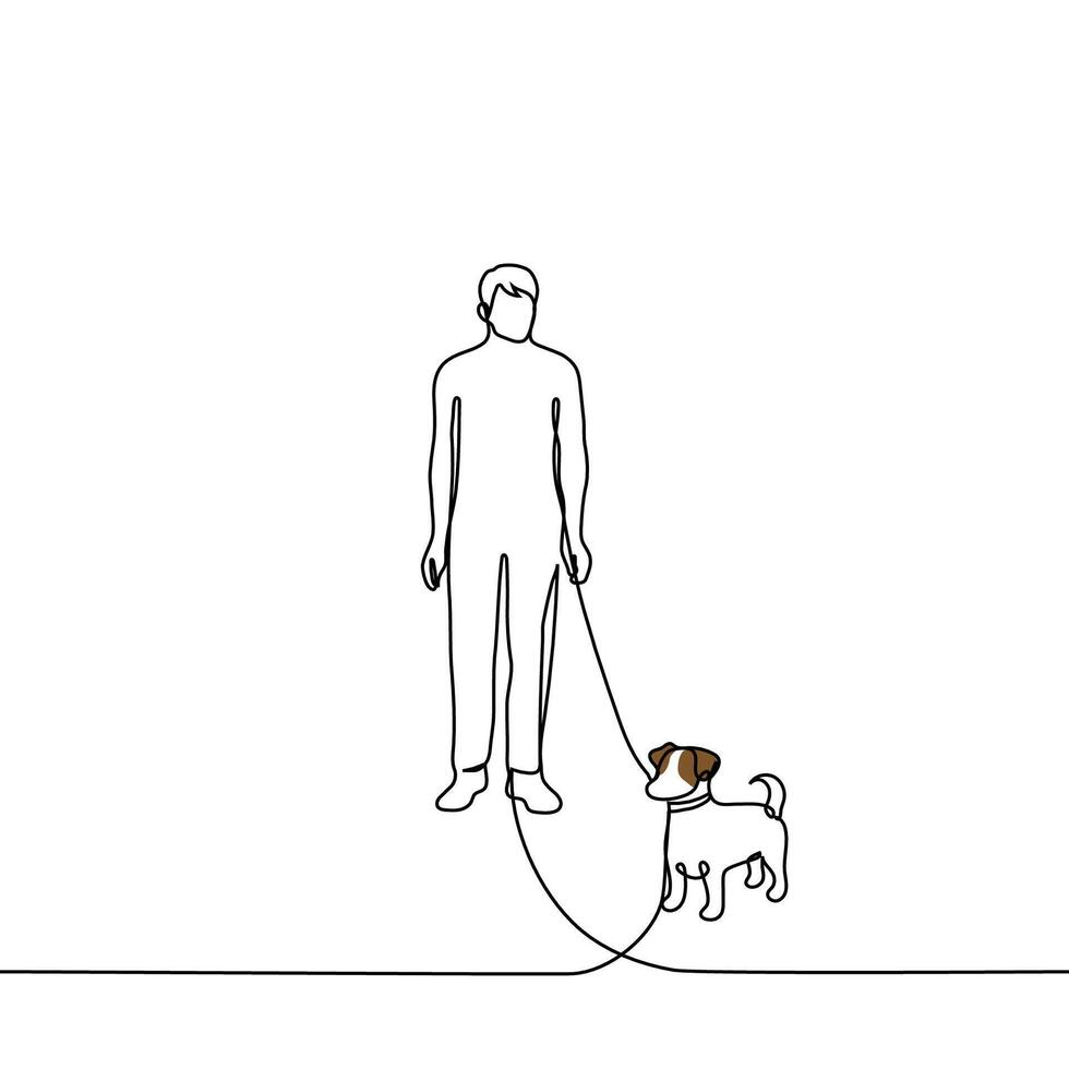 homem caminhando cachorro procriar macacos russell terrier - 1 linha desenhando vetor. conceito cachorro andador caminhando bicho de estimação, cachorro babá em cachorro andar vetor