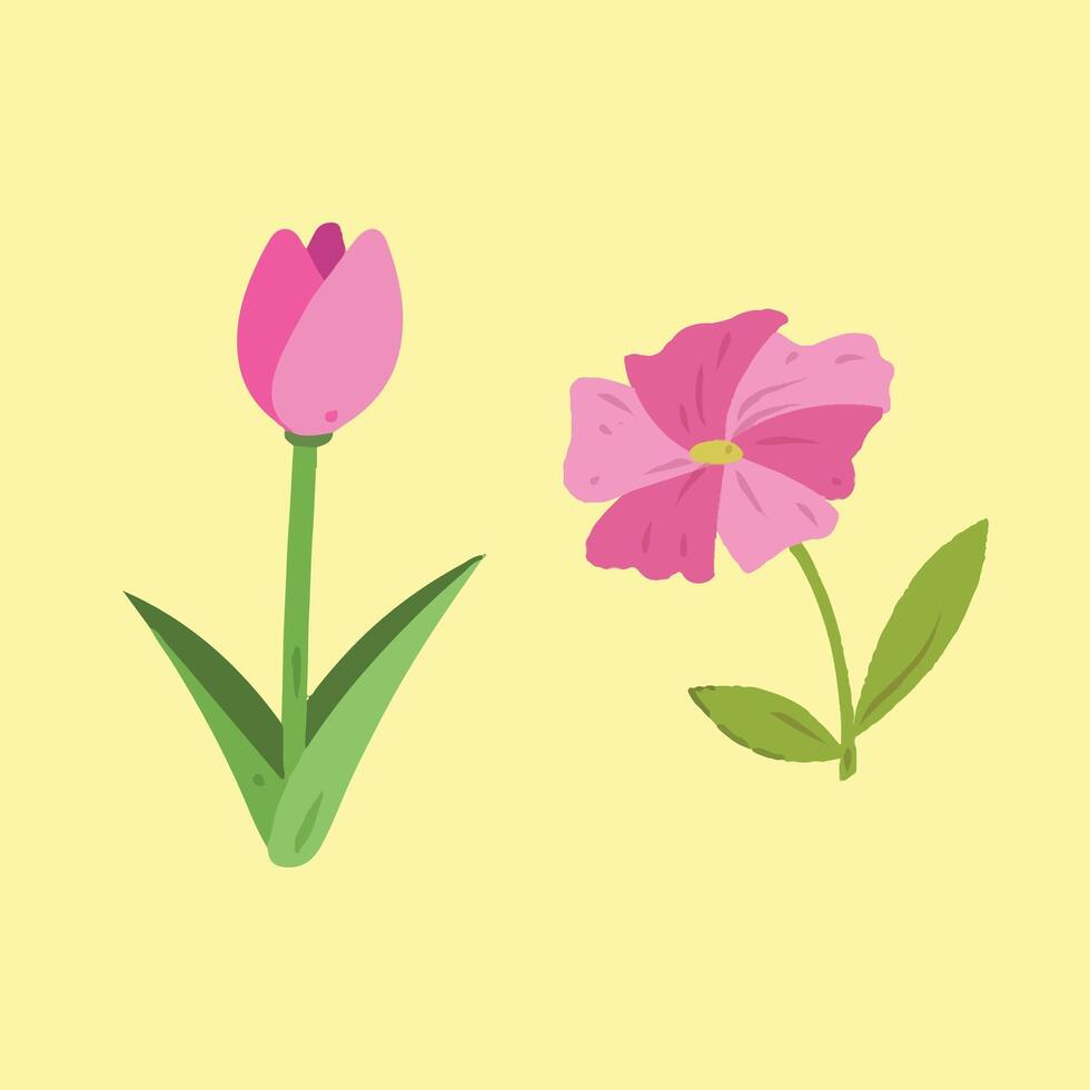 2 estilo do fofa Rosa flores rabisco arte desenho animado vetor