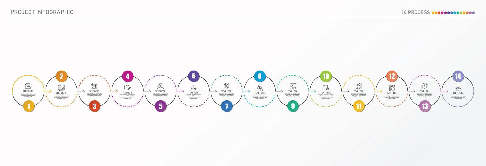 infográfico processo Projeto com ícones e 14 opções ou passos. vetor