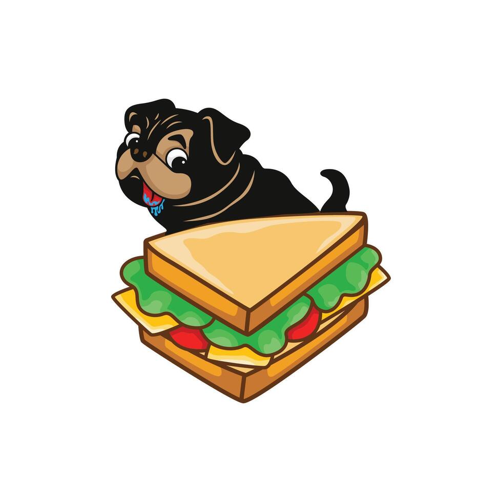 uma Preto cachorro babando sobre uma sanduíche ou tentando para esgueirar-se uma mordida do isto vetor ilustração
